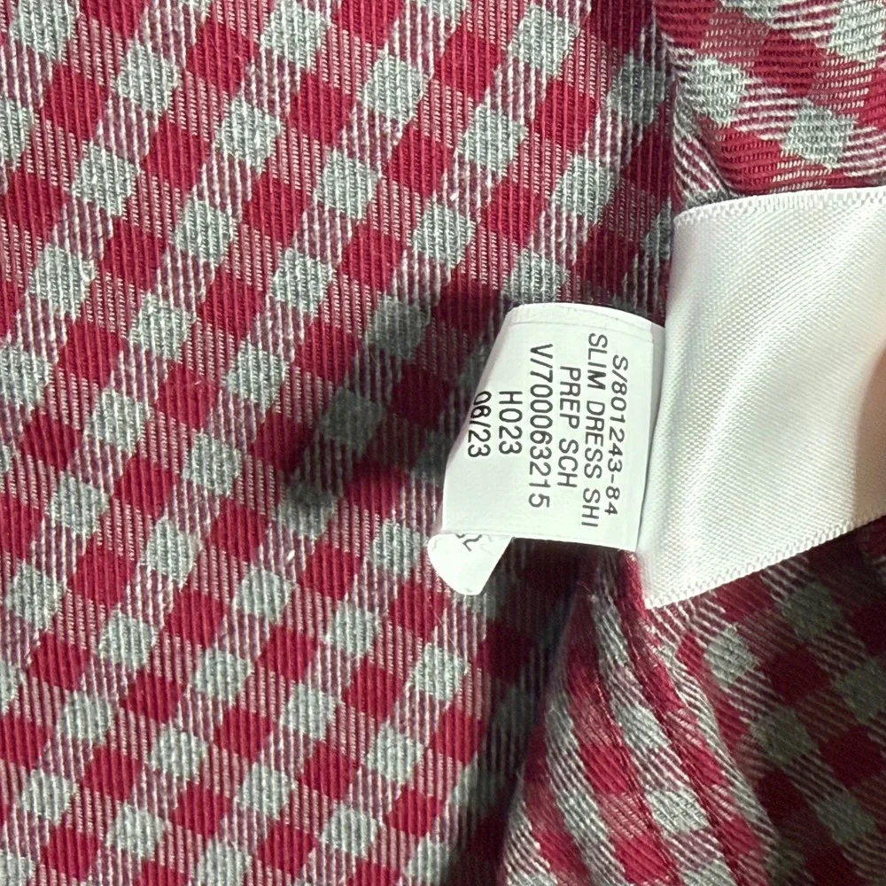 Banana Republic Slim Fit Wrinkle Resistant Gingham Shirt Mens L Tall Red Grey